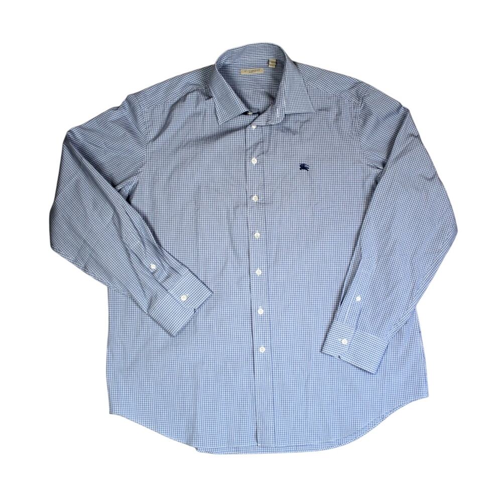 Burberry Brit Dress Shirt Mens XXL Blue Check Button Up Luxury Designer Office